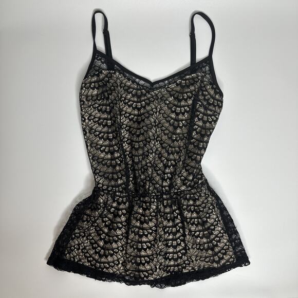 Vintage Miss Selfridge Lace Peplum Top XS Black Sheer Y2K Coquette Goth Tank - Picture 7 of 10